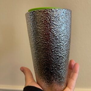 Starbucks Silver Textured Tumbler with Green Lid